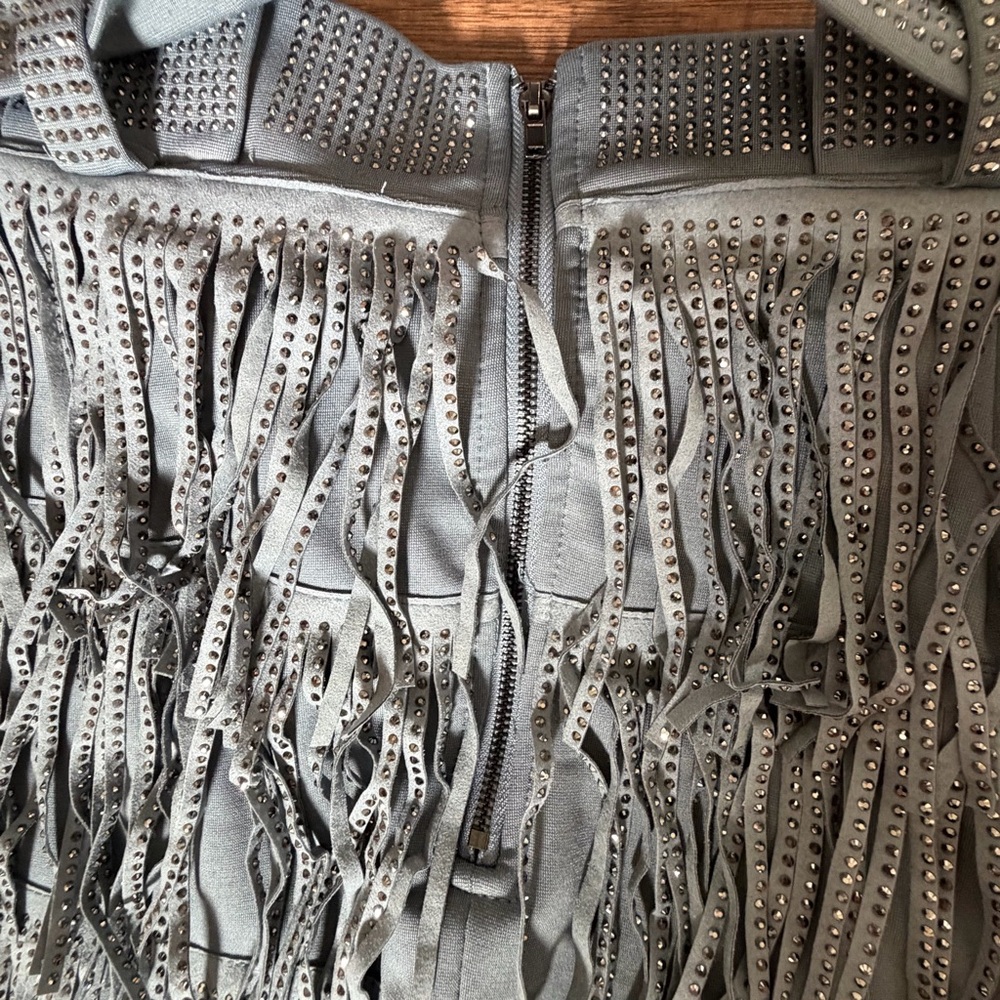 Nylon Apparel Fringe Skirt with Rhinestones Slate Blue Coastal Cowgirl Festival - Picture 8 of 9